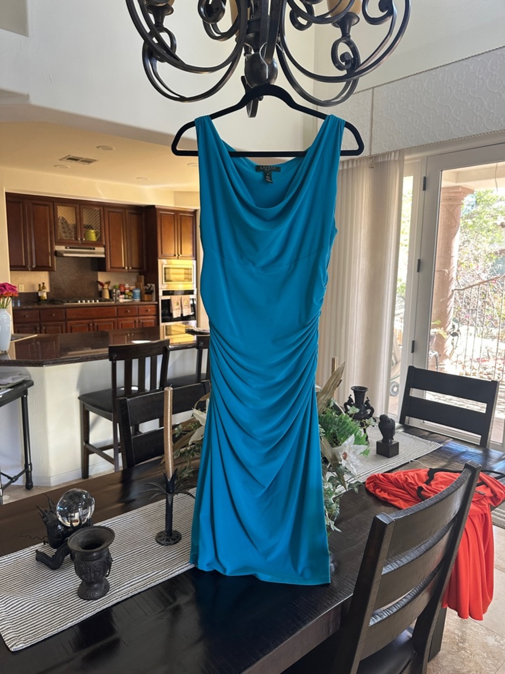 Lauren by Ralph Lauren Sleeveless Blue Teal Draped Dress